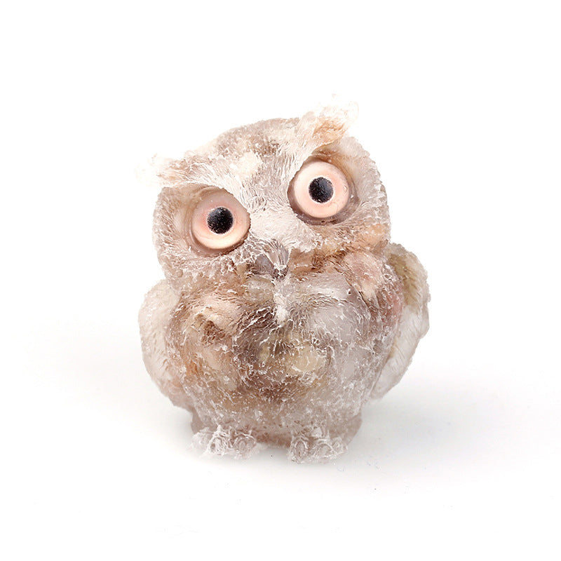 Natural Crystal Gravel Epoxy Owl Ornament