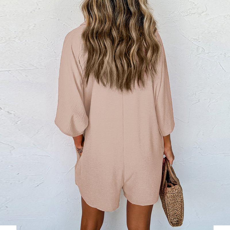 Women Casual Lapel Neck Jumpsuit