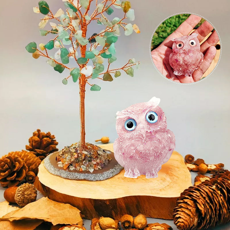 Natural Crystal Gravel Epoxy Owl Ornament