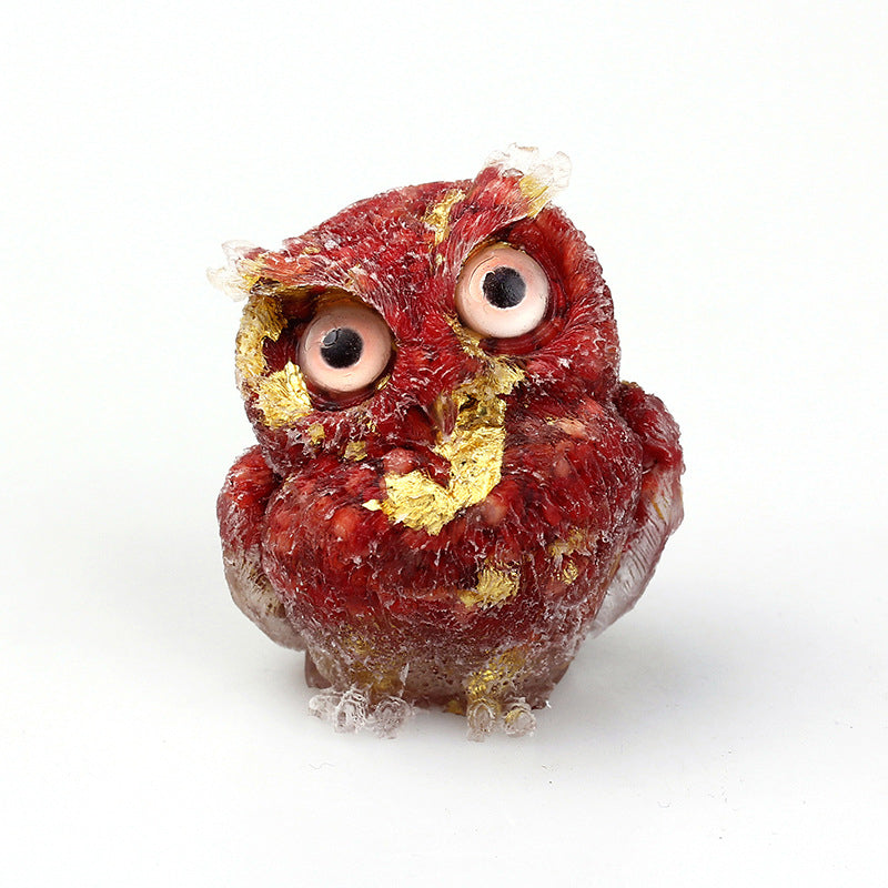 Natural Crystal Gravel Epoxy Owl Ornament