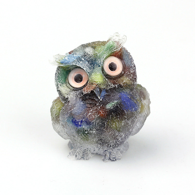 Natural Crystal Gravel Epoxy Owl Ornament