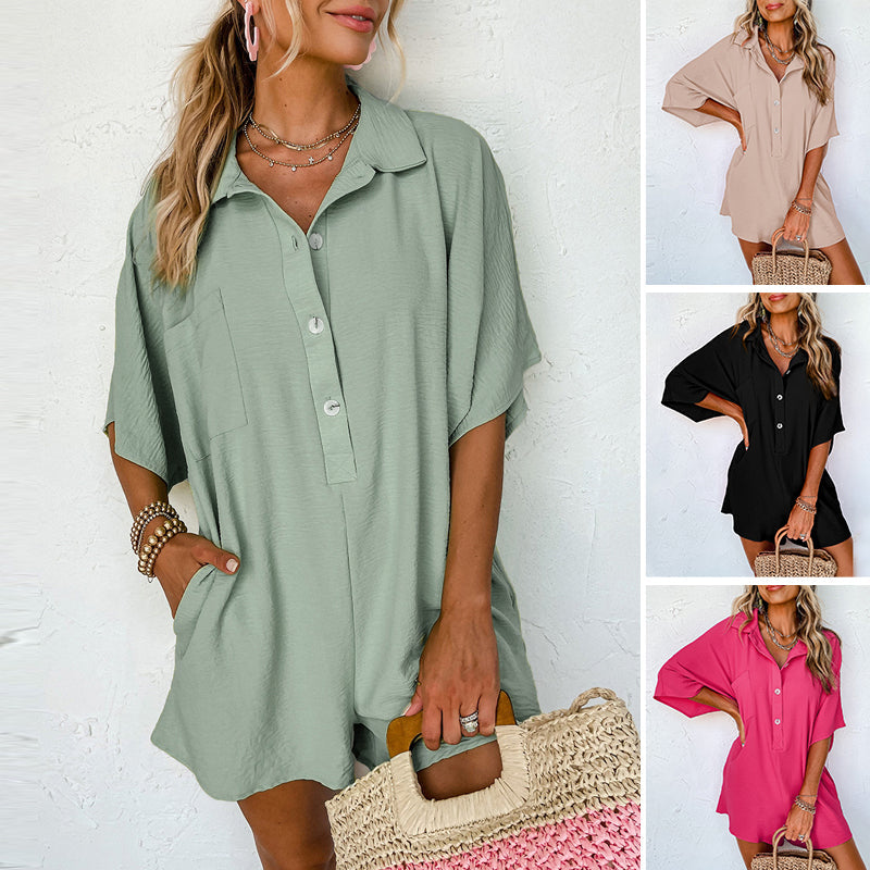 Women Casual Lapel Neck Jumpsuit
