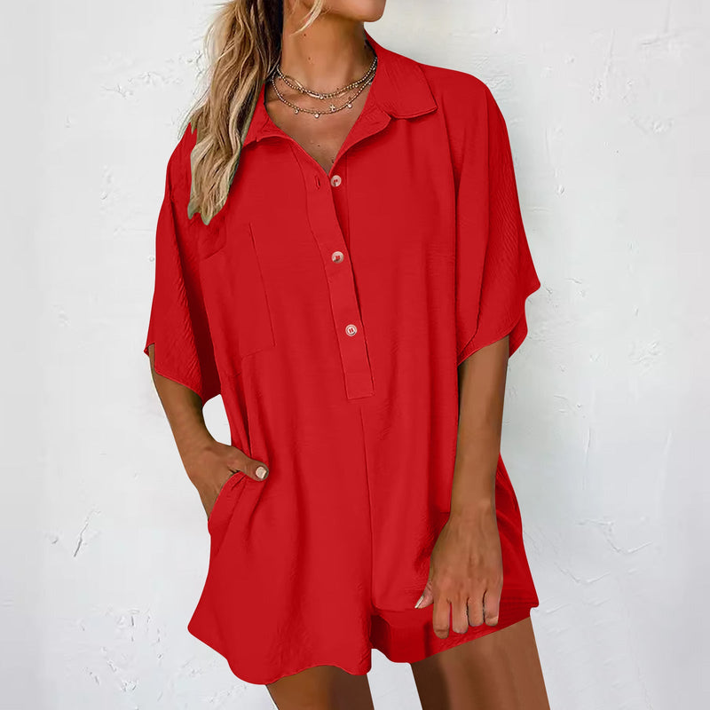 Women Casual Lapel Neck Jumpsuit